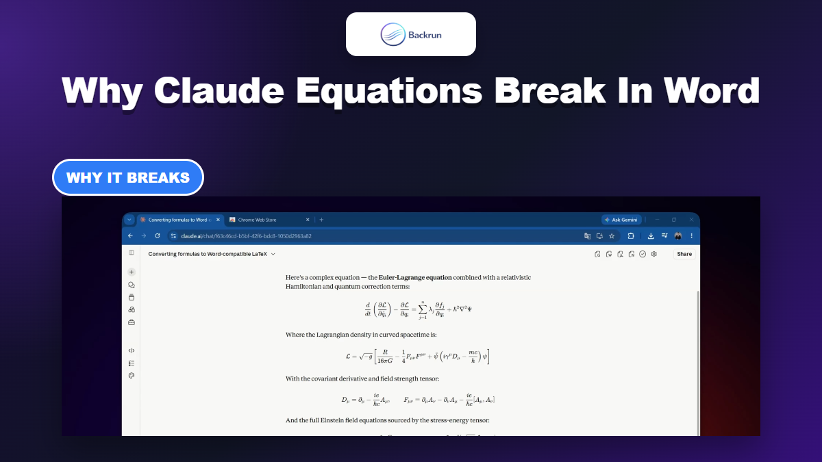 Claude equation formatting before copying into Word