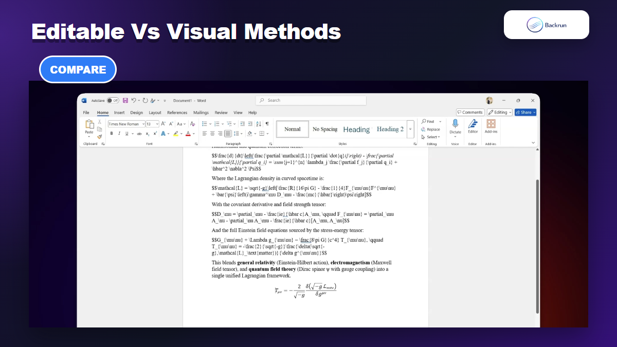 Comparison of editable and visual equation transfer methods
