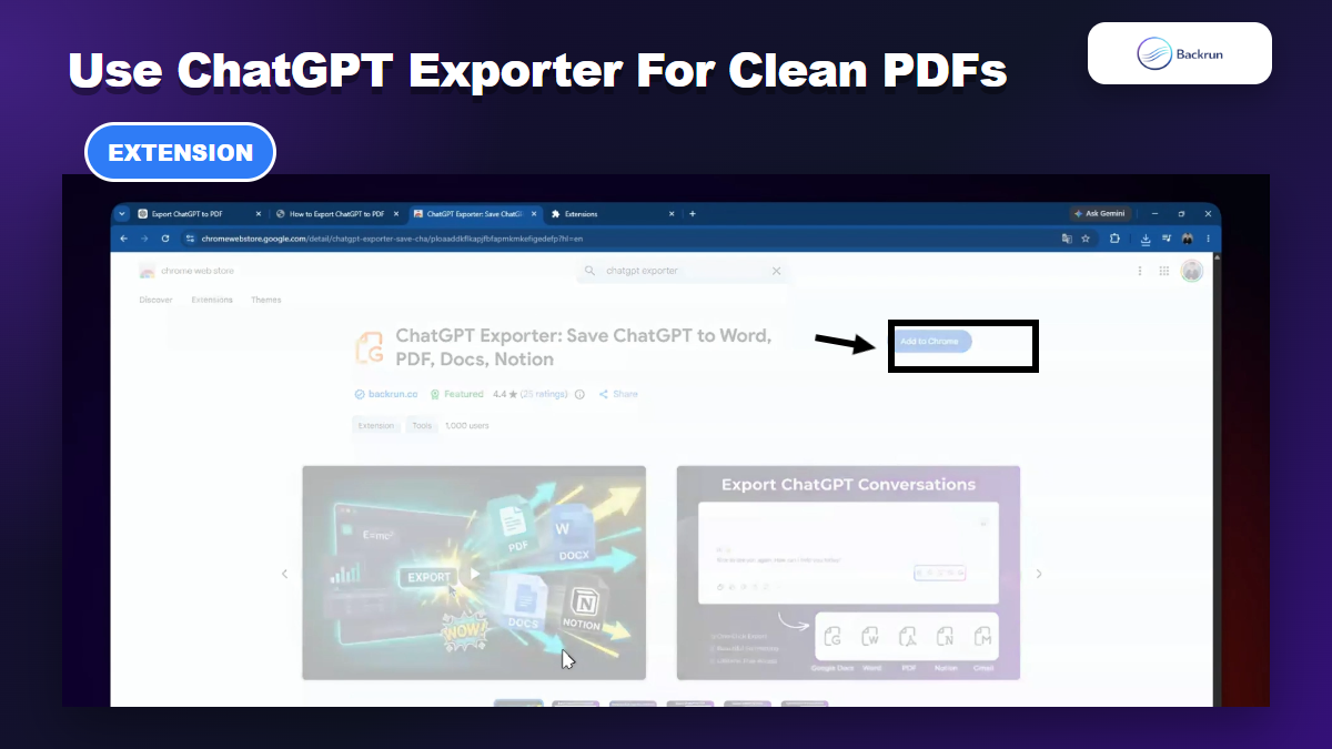 ChatGPT Exporter extension page for saving ChatGPT to PDF