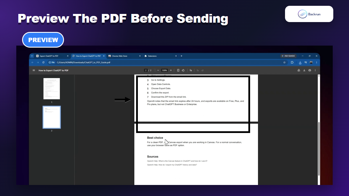 PDF viewer showing a ChatGPT export preview