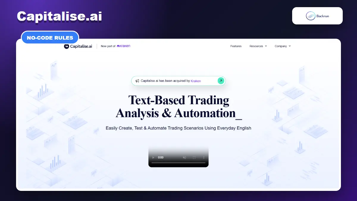 Capitalise.ai official page showing code-free trading automation