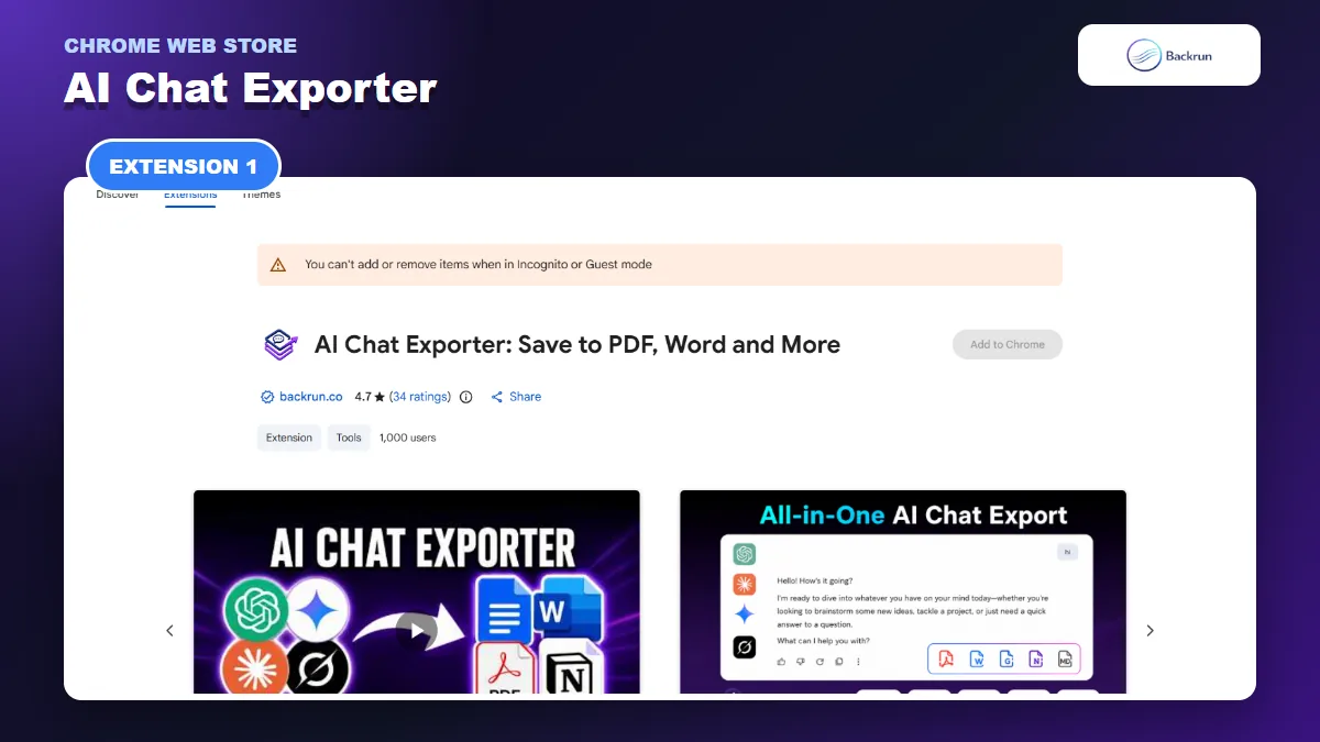 Chrome Web Store listing for AI Chat Exporter with ChatGPT and Notion support