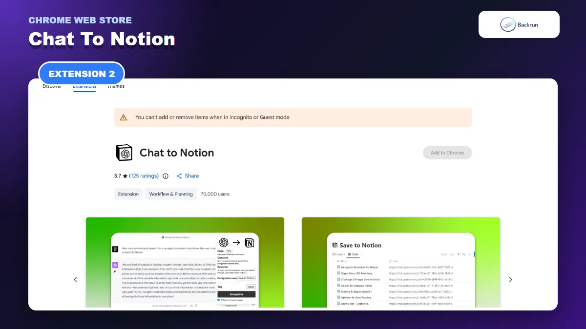 Chrome Web Store listing for Chat to Notion with answer and full-chat saving