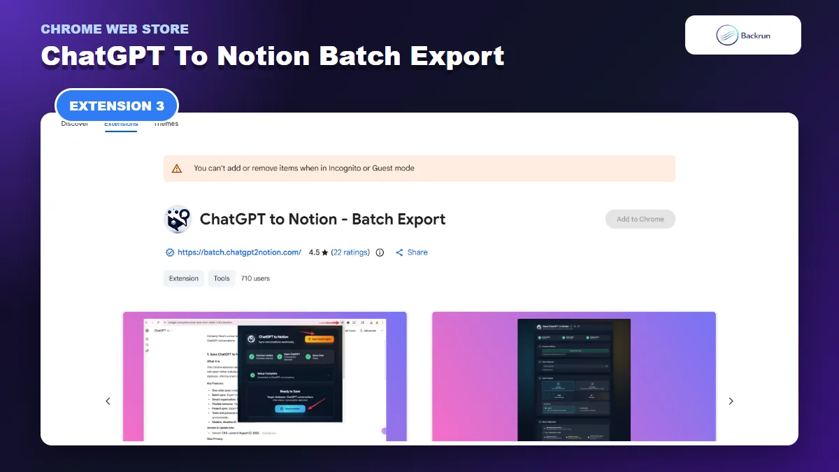Chrome Web Store listing for ChatGPT to Notion Batch Export