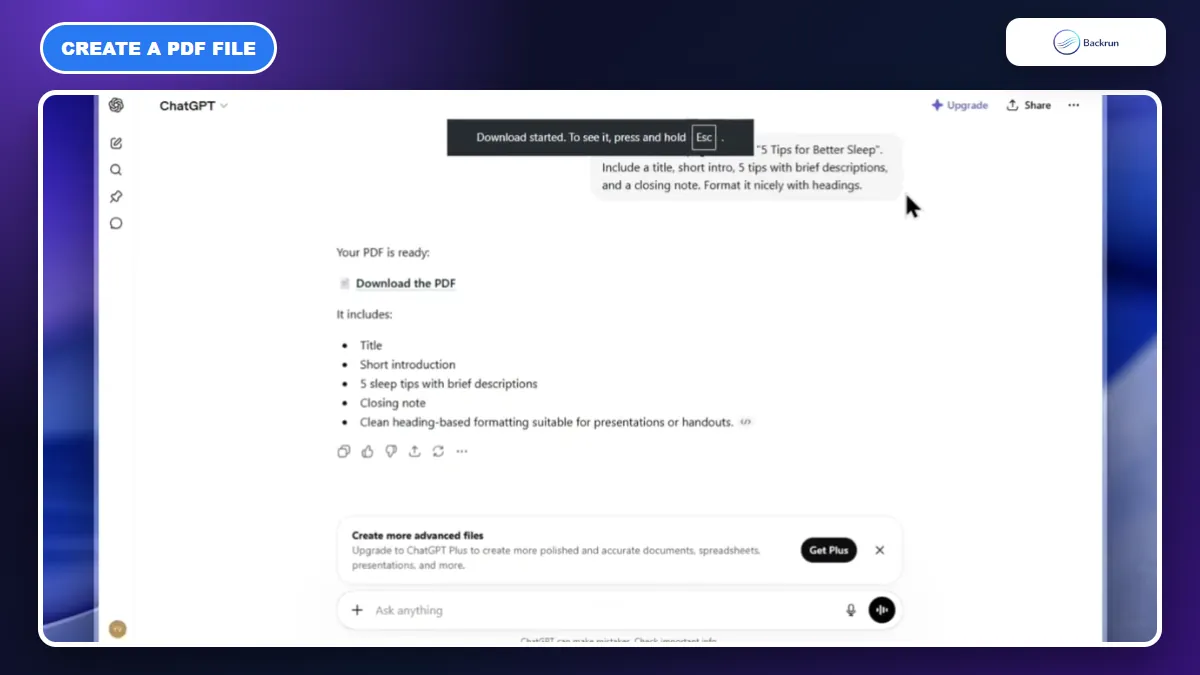 ChatGPT response containing a Download the PDF link