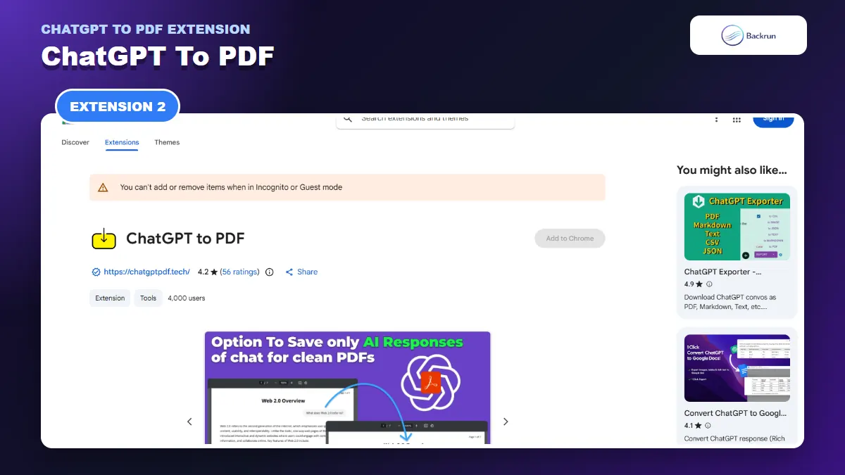 Chrome Web Store listing for ChatGPT to PDF