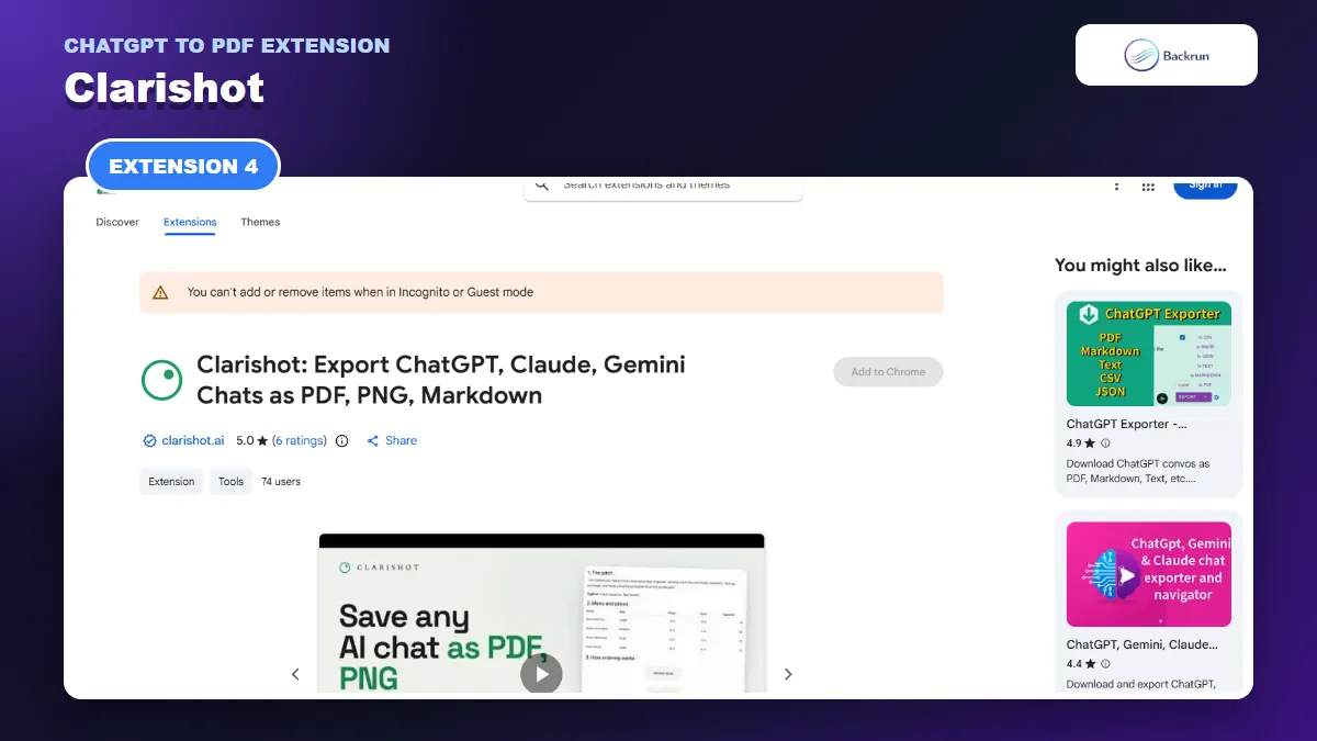 Chrome Web Store listing for Clarishot