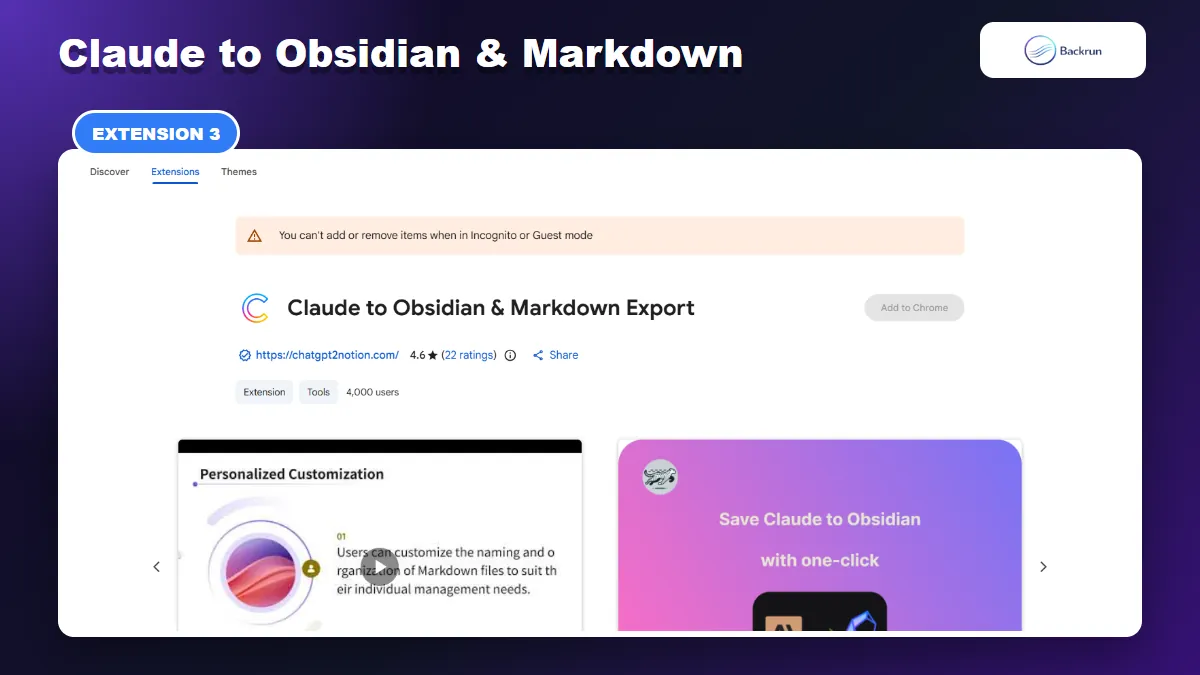 Chrome Web Store listing for Claude to Obsidian and Markdown Export