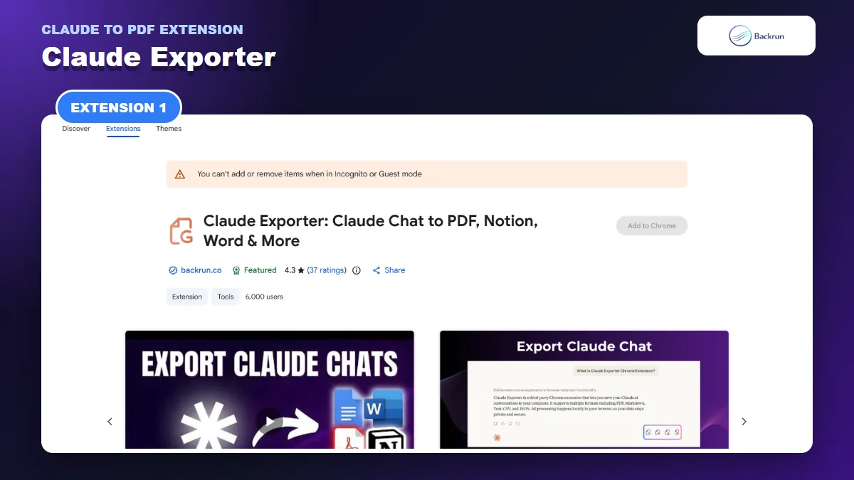 Chrome Web Store listing for Claude Exporter
