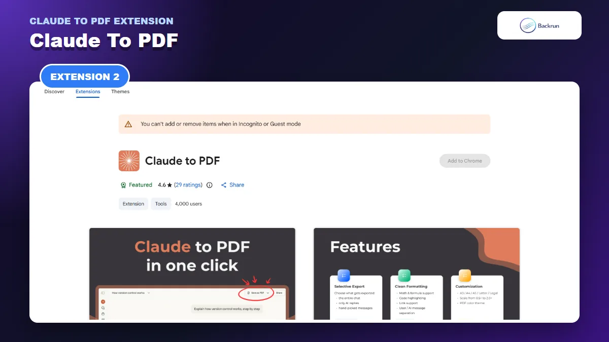 Chrome Web Store listing for the Claude to PDF extension