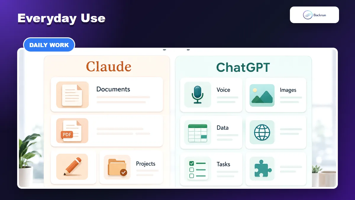 Comparison visual for Claude vs ChatGPT for everyday productivity