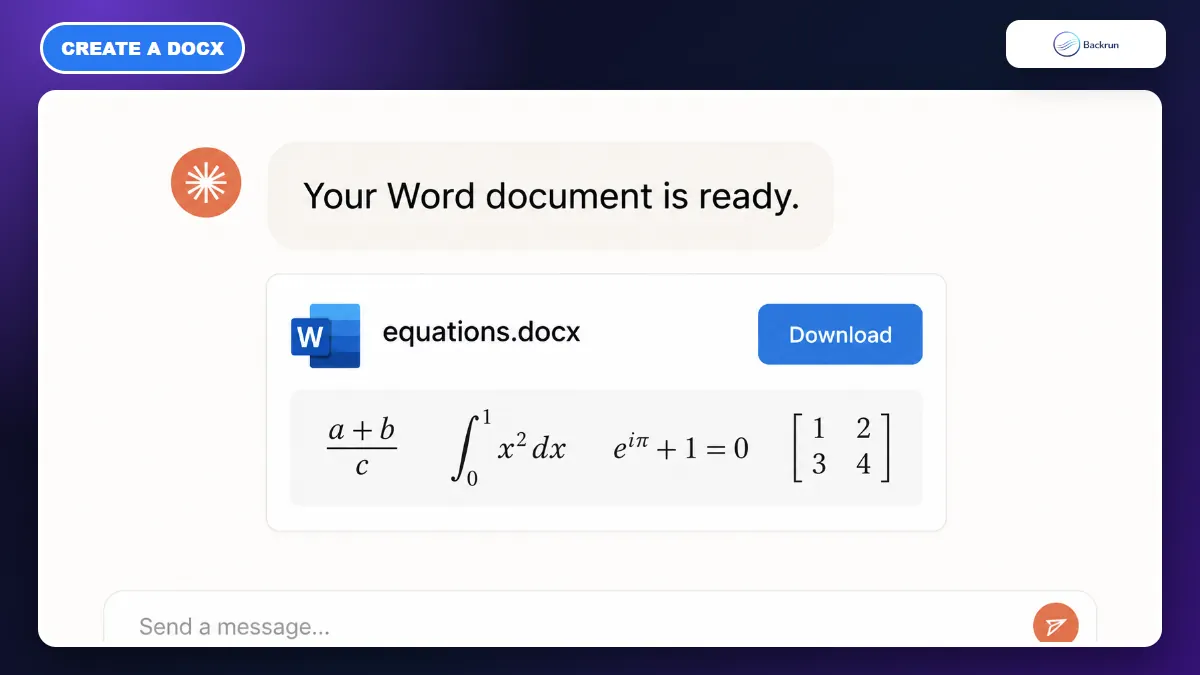 Claude interface presenting a downloadable Word file with formatted equations