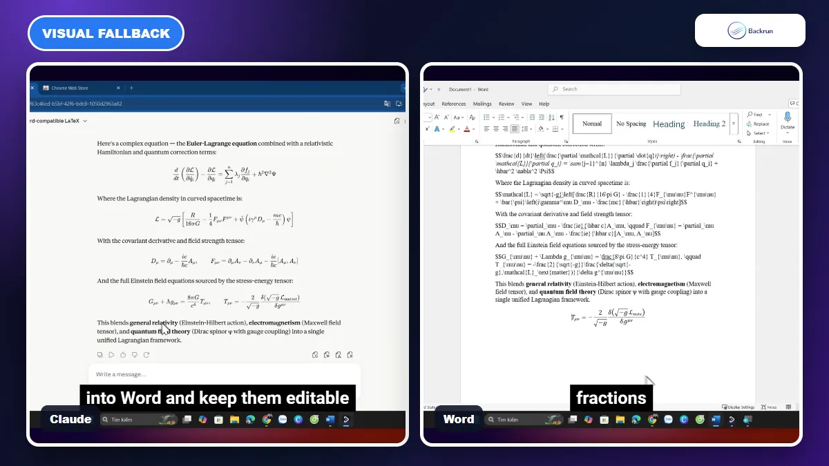 Claude equation captured visually and placed into a Word document