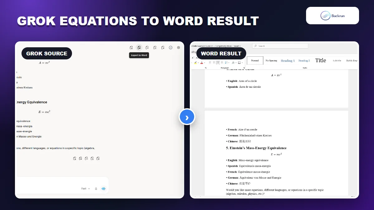 Grok equations exported to Word with the formulas preserved