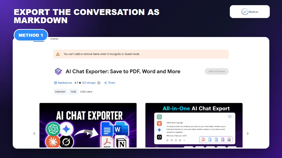 Chrome Web Store listing for AI Chat Exporter with Grok and Markdown export support