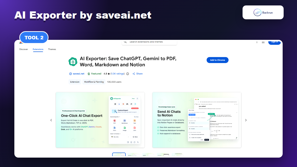 Chrome Web Store page for AI Exporter by saveai.net