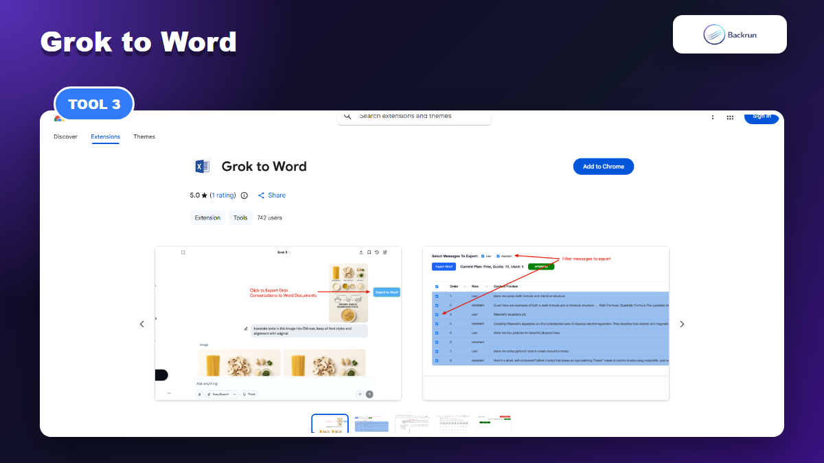 Chrome Web Store page for Grok to Word by ProductivityImprover