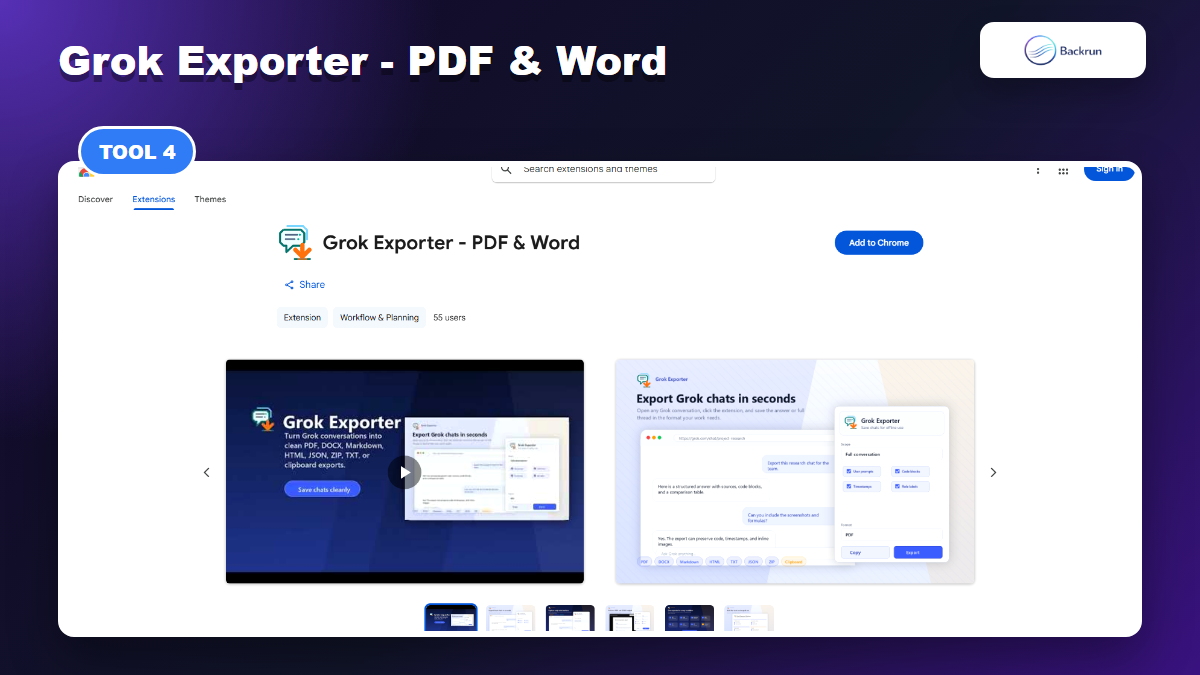 Chrome Web Store page for Grok Exporter - PDF and Word by Anh Bui Dev