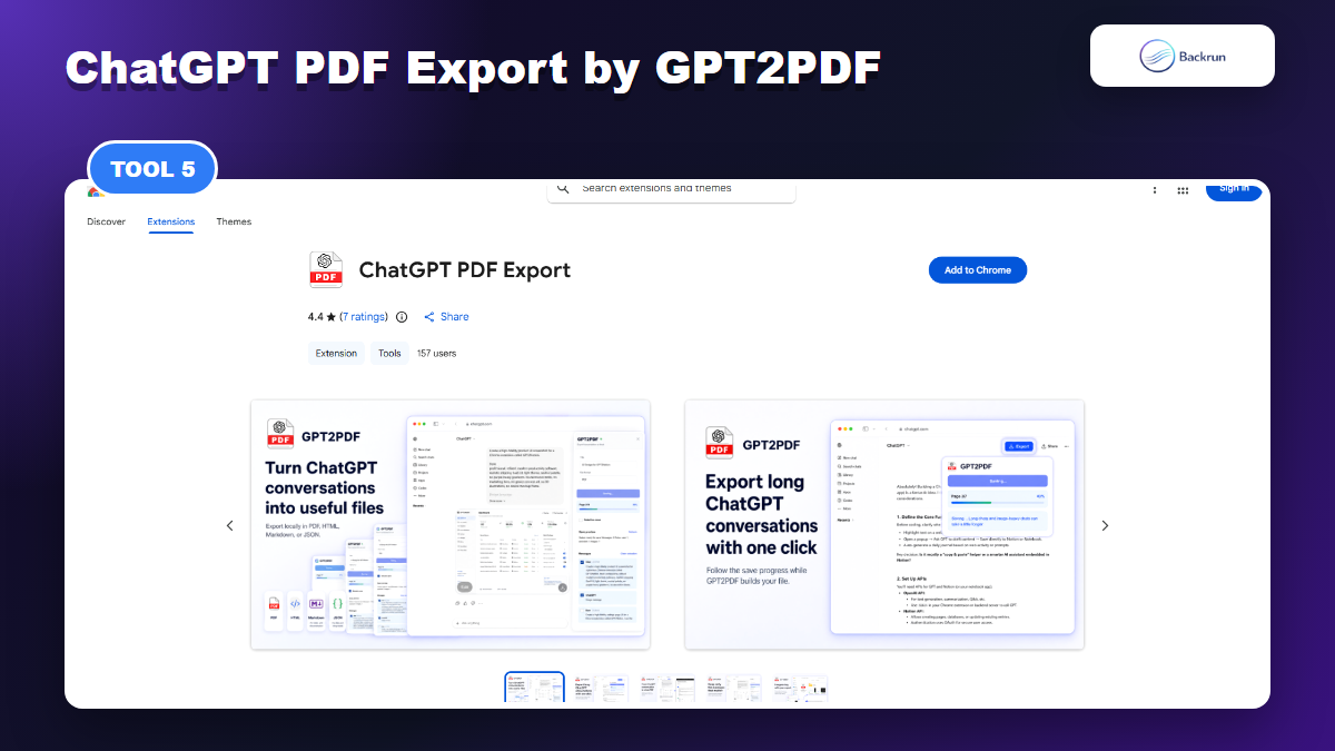 Chrome Web Store page for ChatGPT PDF Export by GPT2PDF