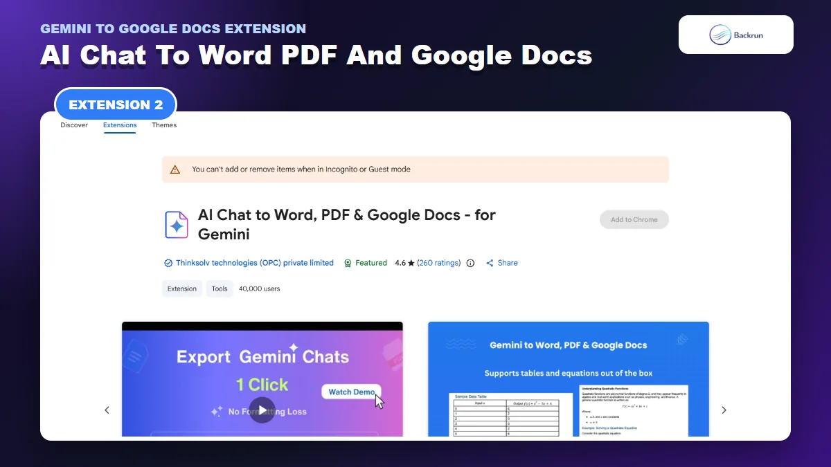 Chrome Web Store listing for AI Chat to Word PDF and Google Docs for Gemini