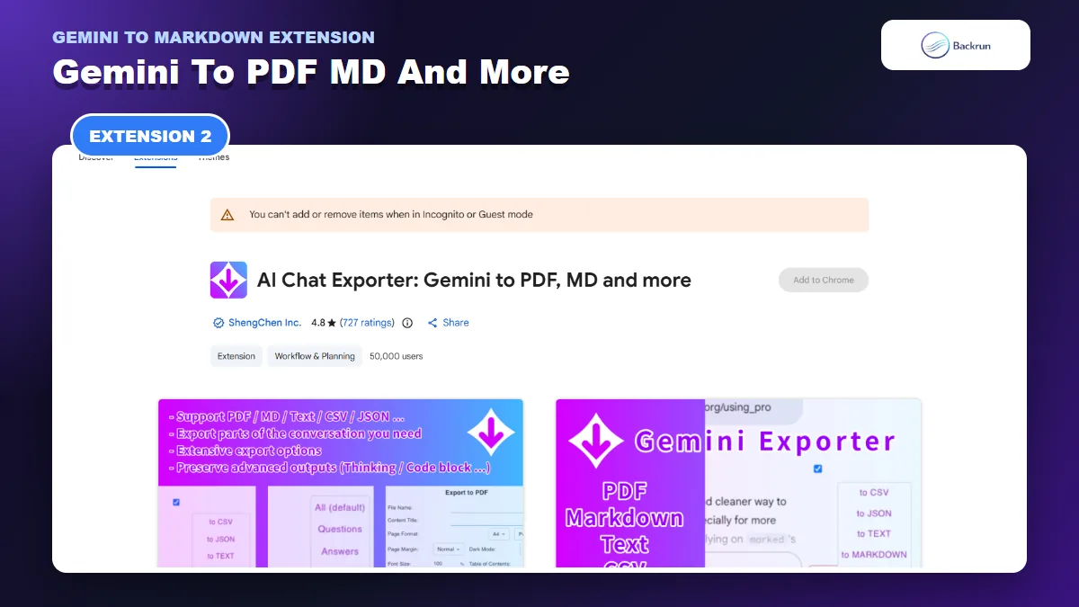 Chrome Web Store listing for AI Chat Exporter Gemini to PDF MD and more