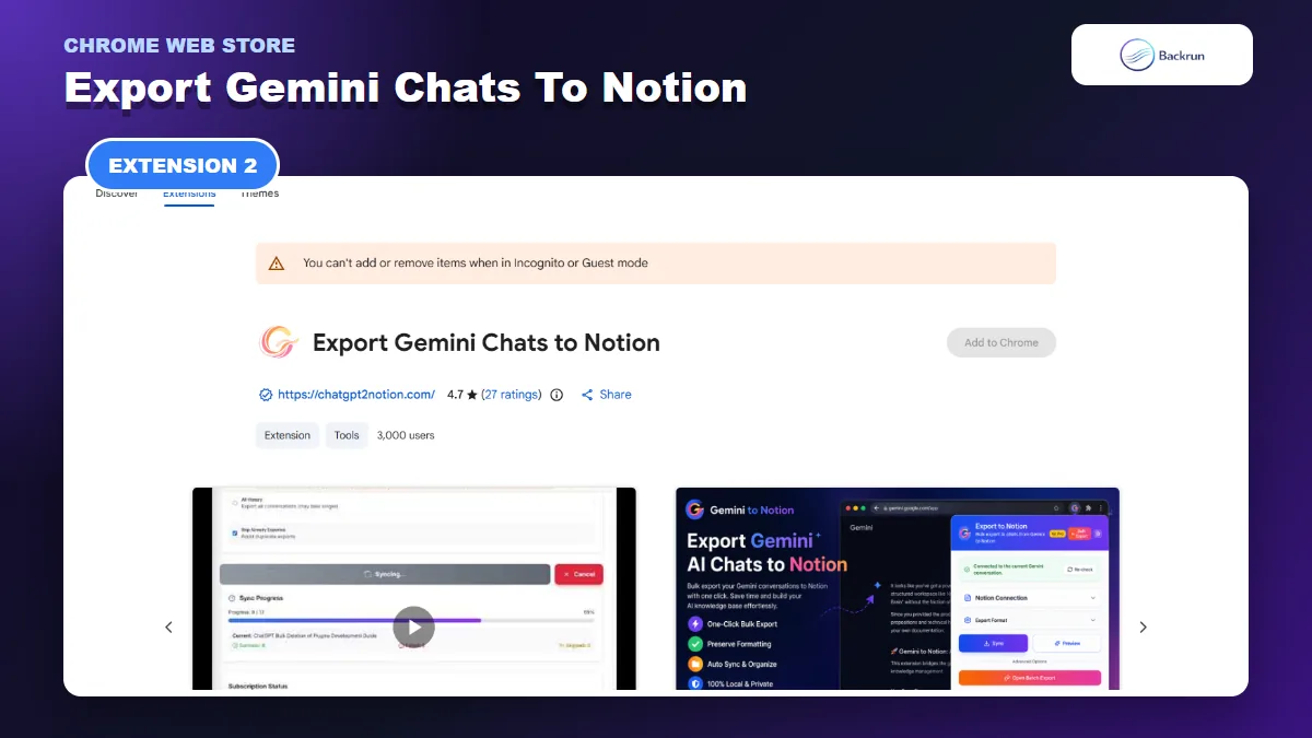 Chrome Web Store listing for Export Gemini Chats to Notion