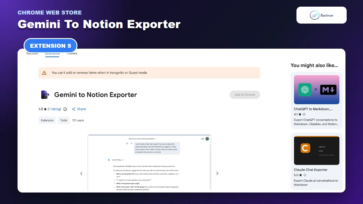 Chrome Web Store listing for Gemini to Notion Exporter