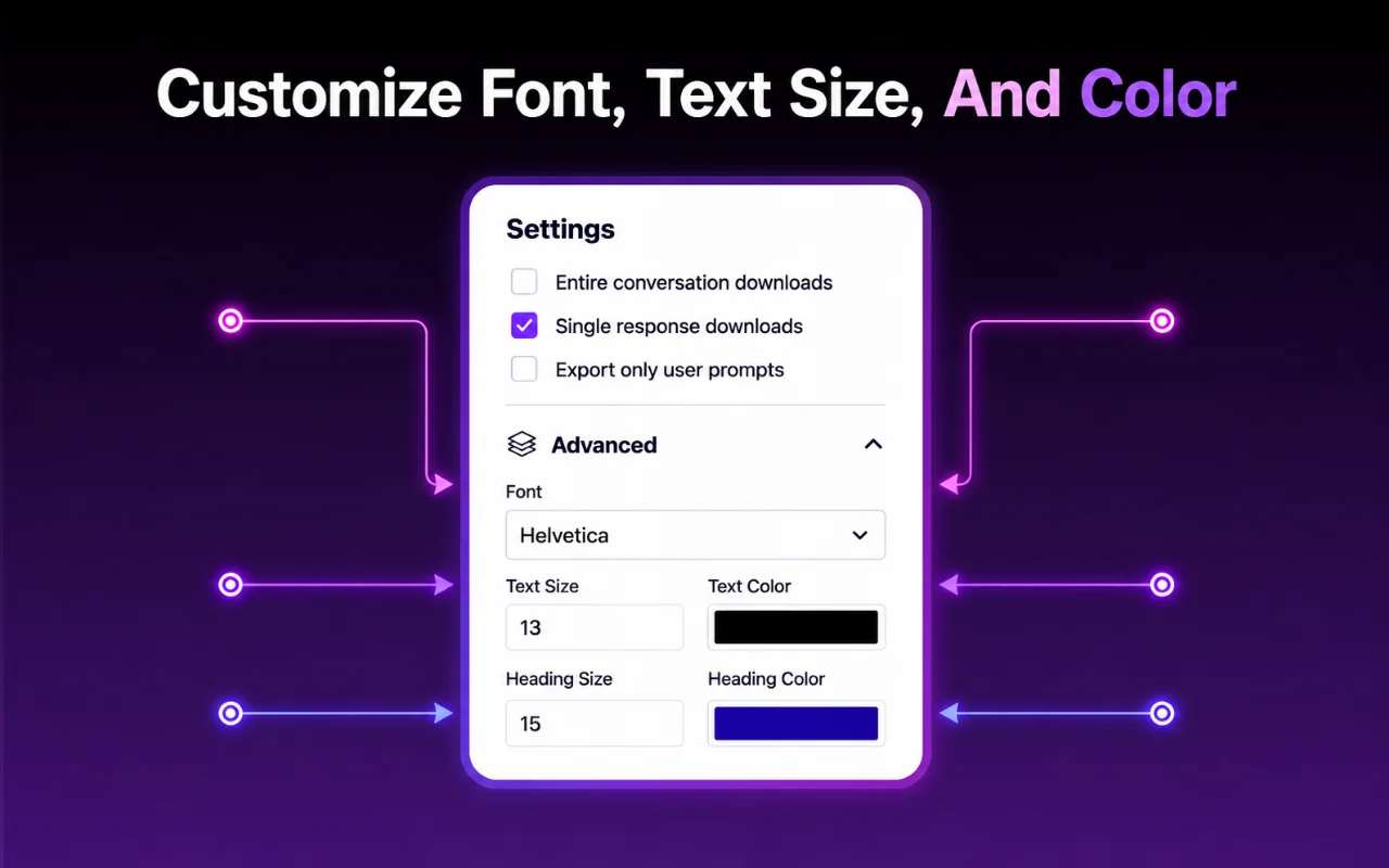 Customizing font, size and color before exporting a Grok conversation with Grok Exporter