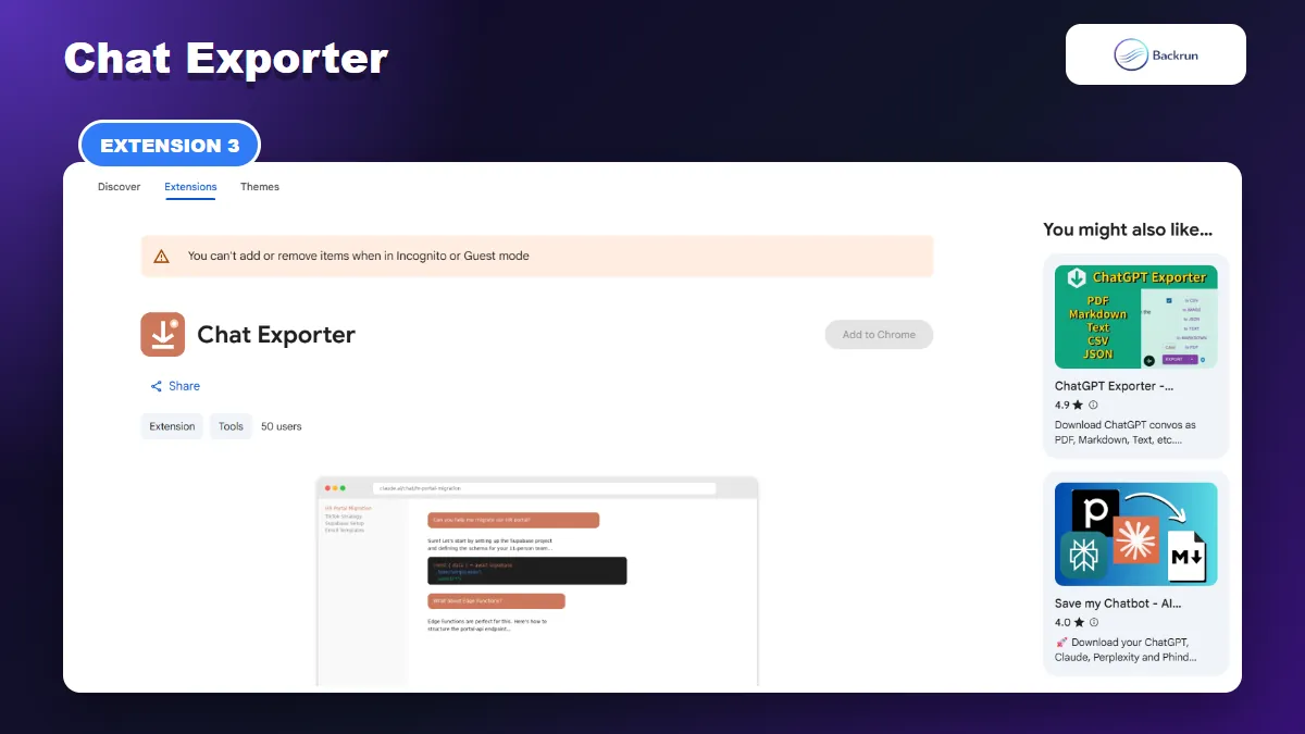 Chrome Web Store listing for Chat Exporter with one-click Grok Markdown export