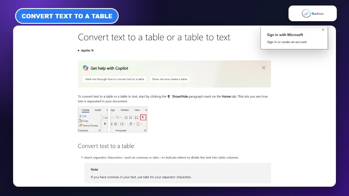 How to copy table from Grok AI to Word with Convert Text to Table