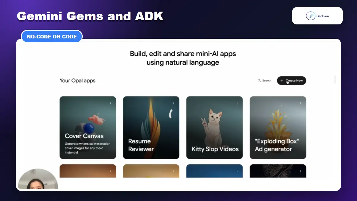 Google Opal screen for creating a new AI mini-app with natural language