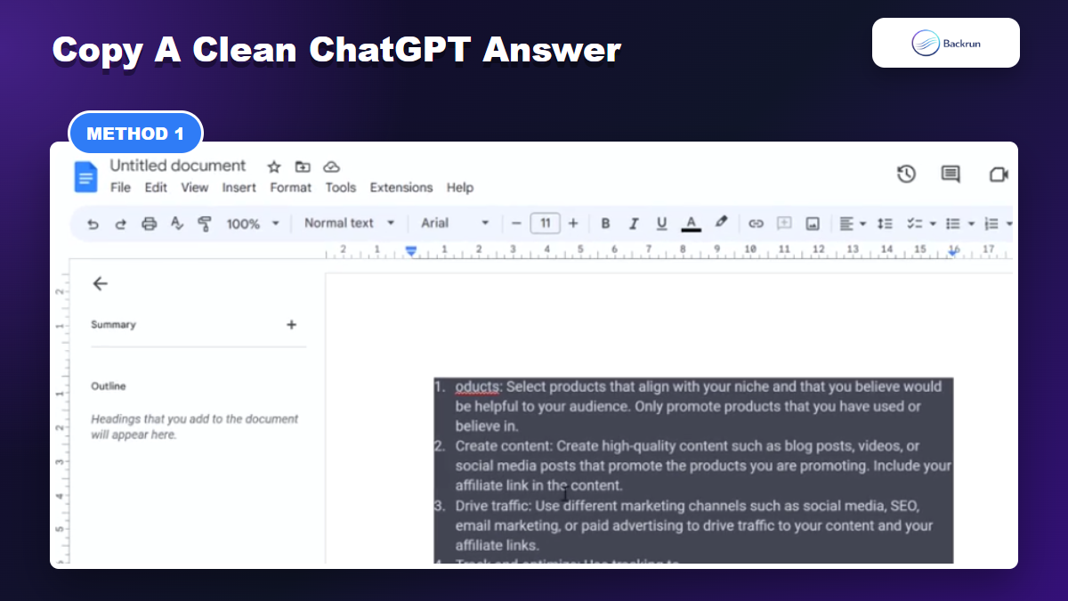 Google Docs page with ChatGPT text pasted for cleanup