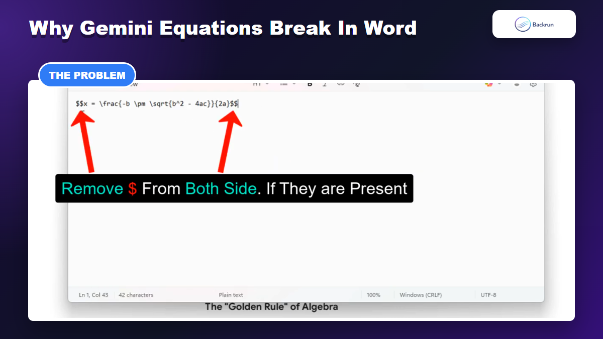 Gemini equation in a Word document showing formatting differences