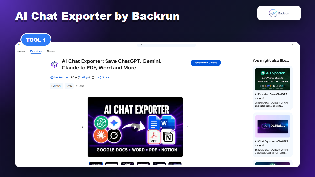 Chrome Web Store page for Backrun AI Chat Exporter