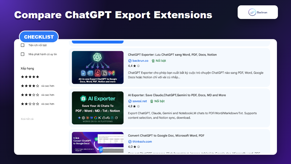 Chrome Web Store search results for ChatGPT Word and PDF exporter extensions
