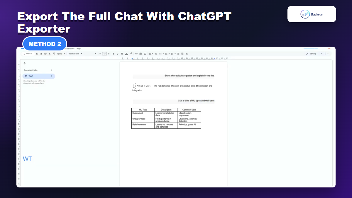 ChatGPT conversation exported into a Google Docs document