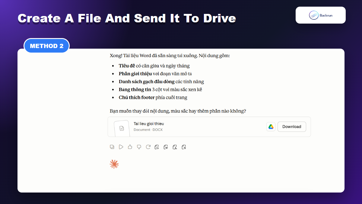 Claude generated document card with Google Drive export button