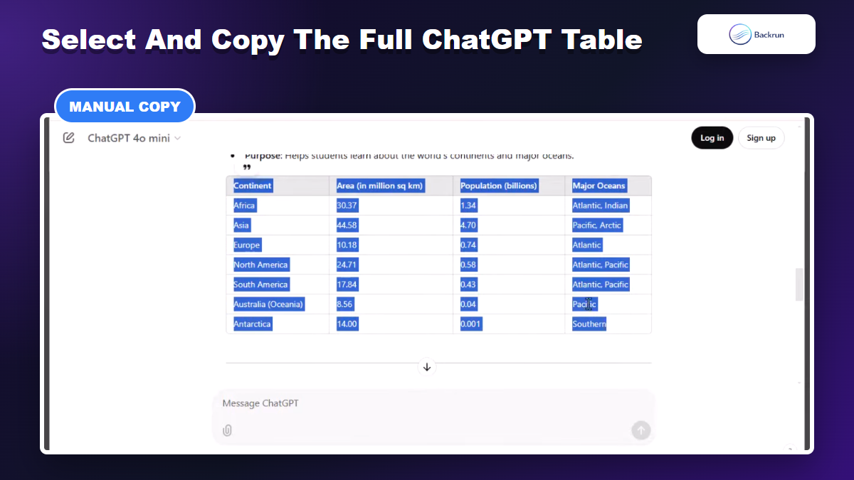 Full ChatGPT table selected before copying to Microsoft Word