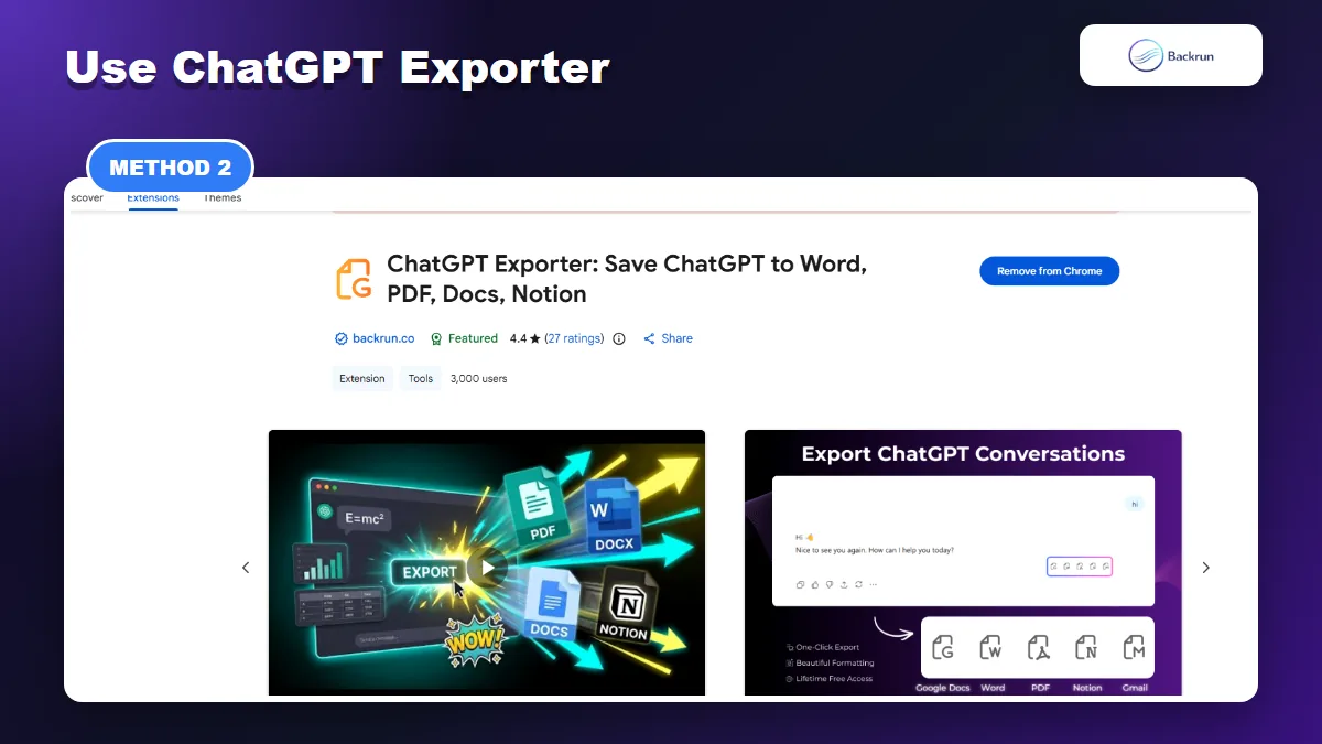 Chrome Web Store page for ChatGPT Exporter by Backrun
