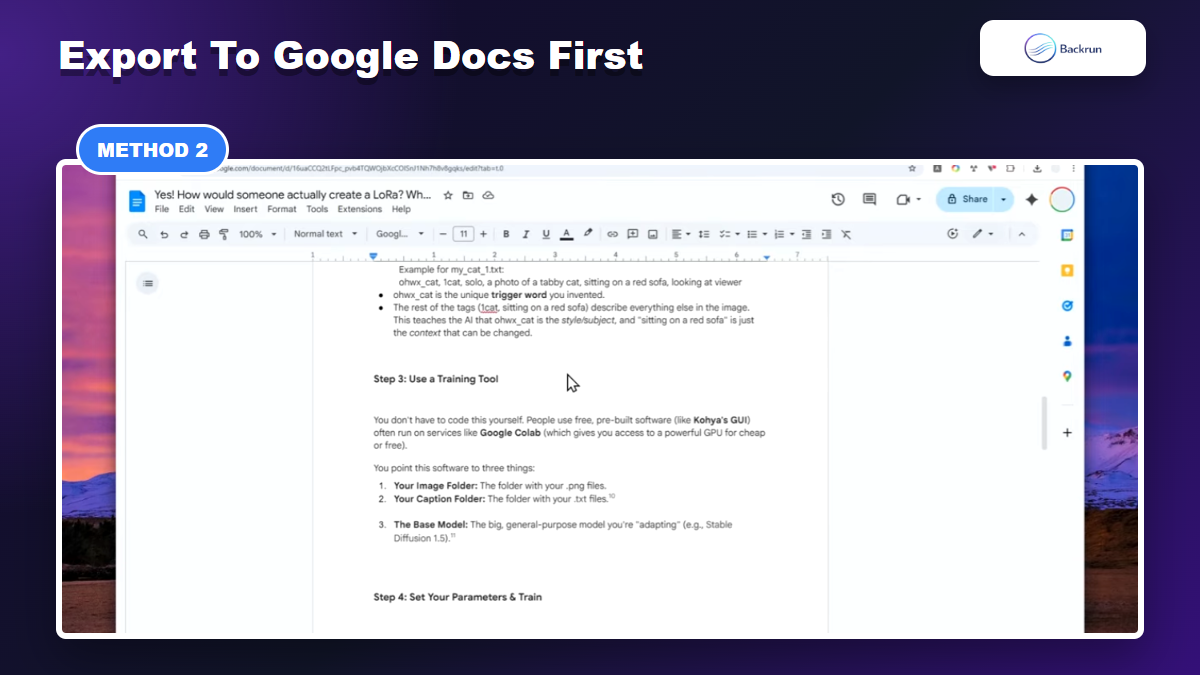 Gemini response opened in Google Docs before downloading as PDF