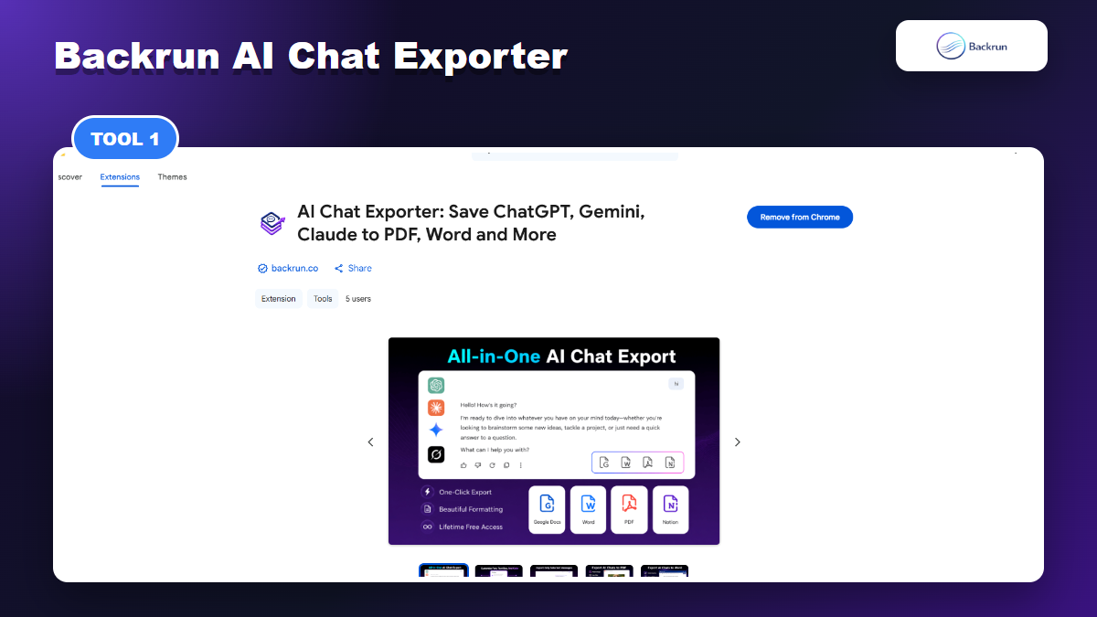 Chrome Web Store page for Backrun AI Chat Exporter