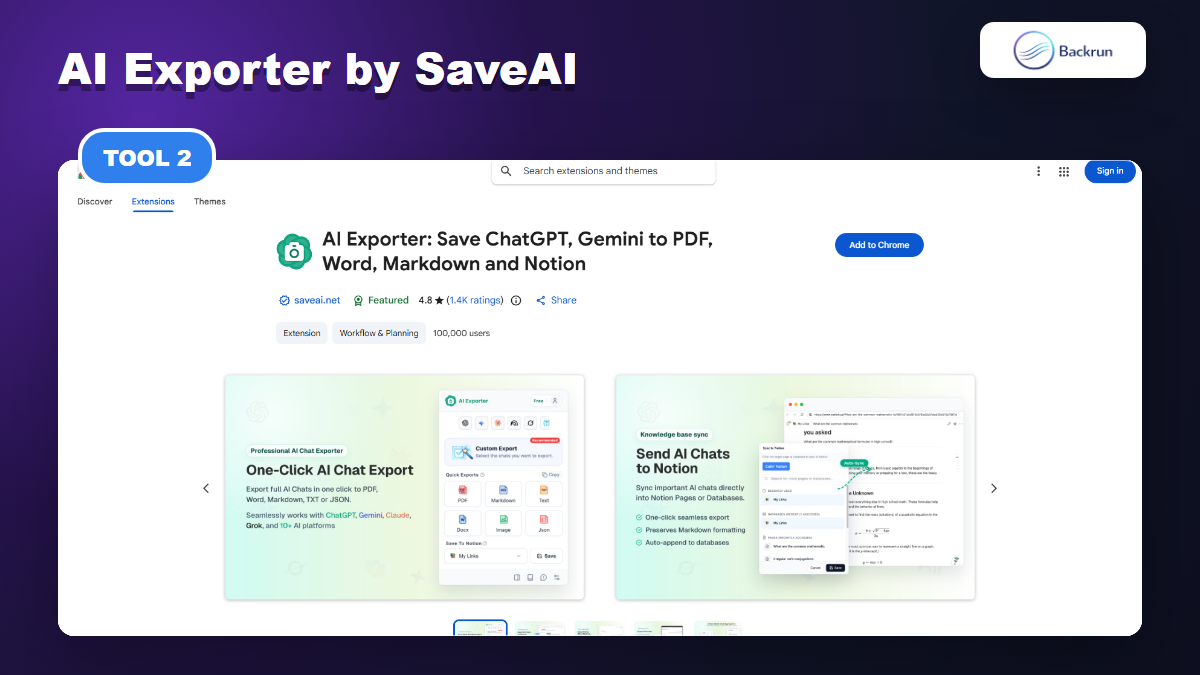 Chrome Web Store page for AI Exporter by SaveAI
