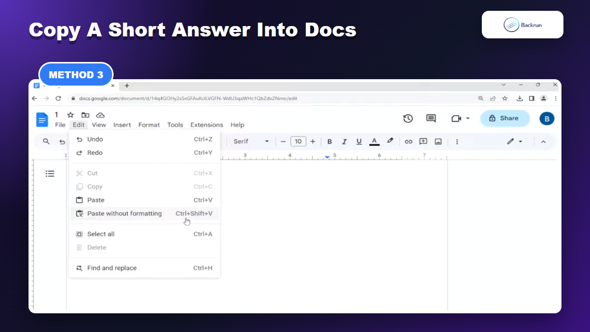 Google Docs menu showing Paste without formatting for clean manual transfer