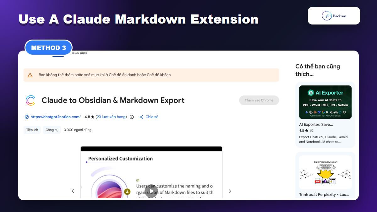 Chrome Web Store listing for Claude to Obsidian and Markdown Export extension
