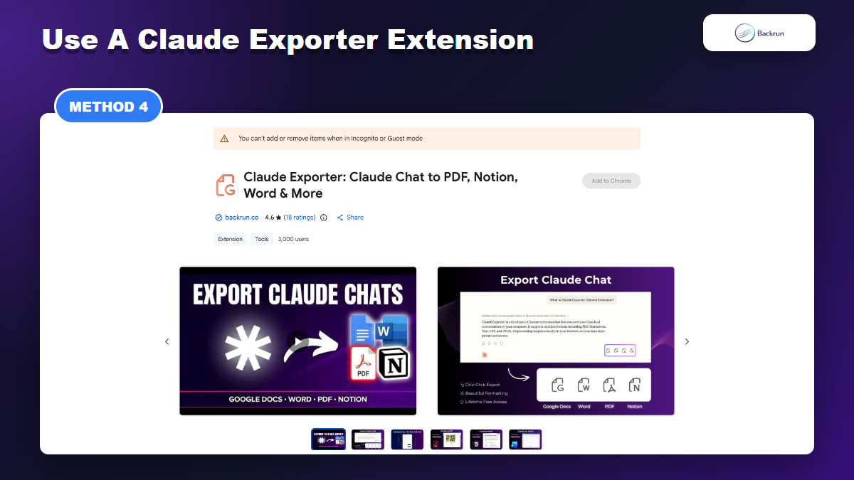 Claude exporter browser extension opened on a Claude conversation