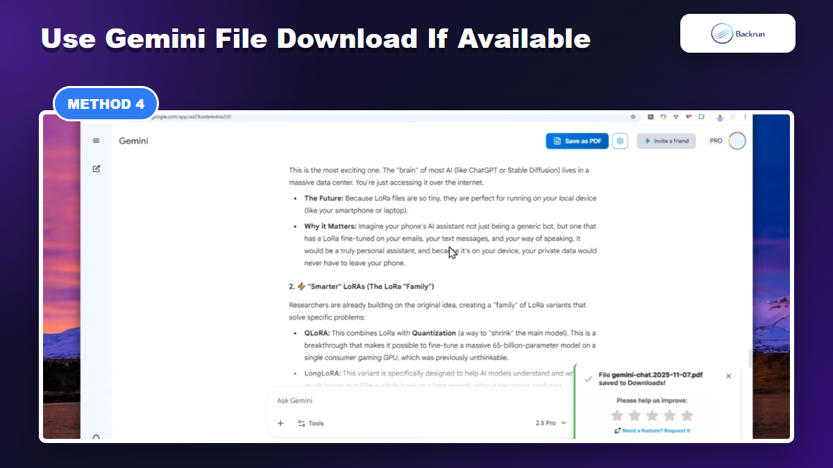 Gemini interface with a Save as PDF button visible in the browser