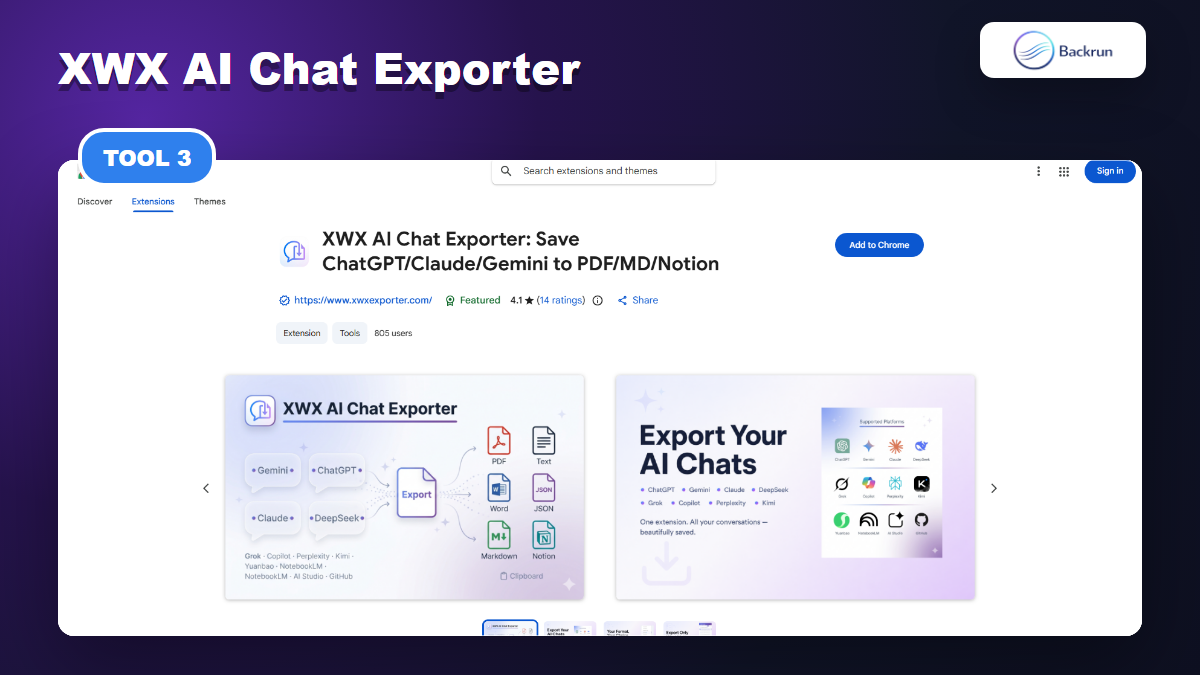 Chrome Web Store page for XWX AI Chat Exporter