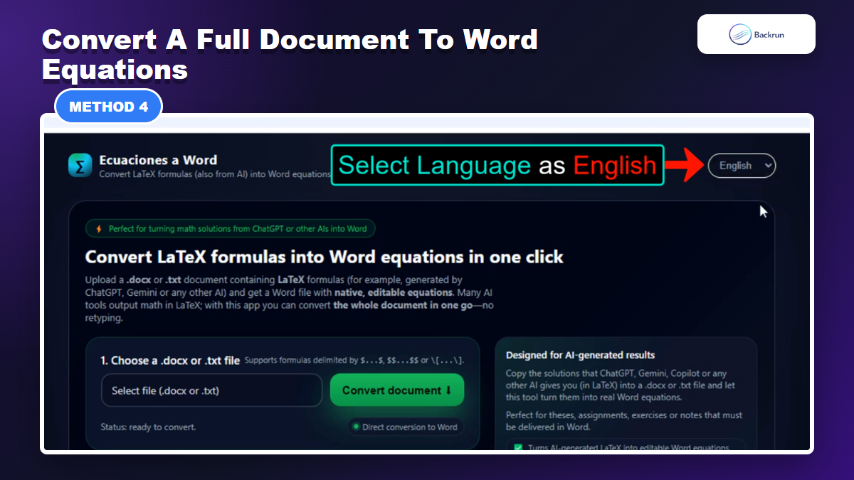 Equaciones a Word converter for turning LaTeX files into editable Word equations