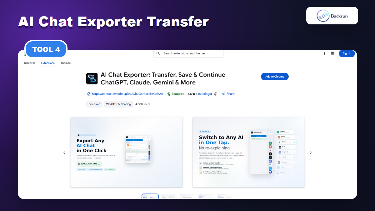 Chrome Web Store page for AI Chat Exporter Transfer