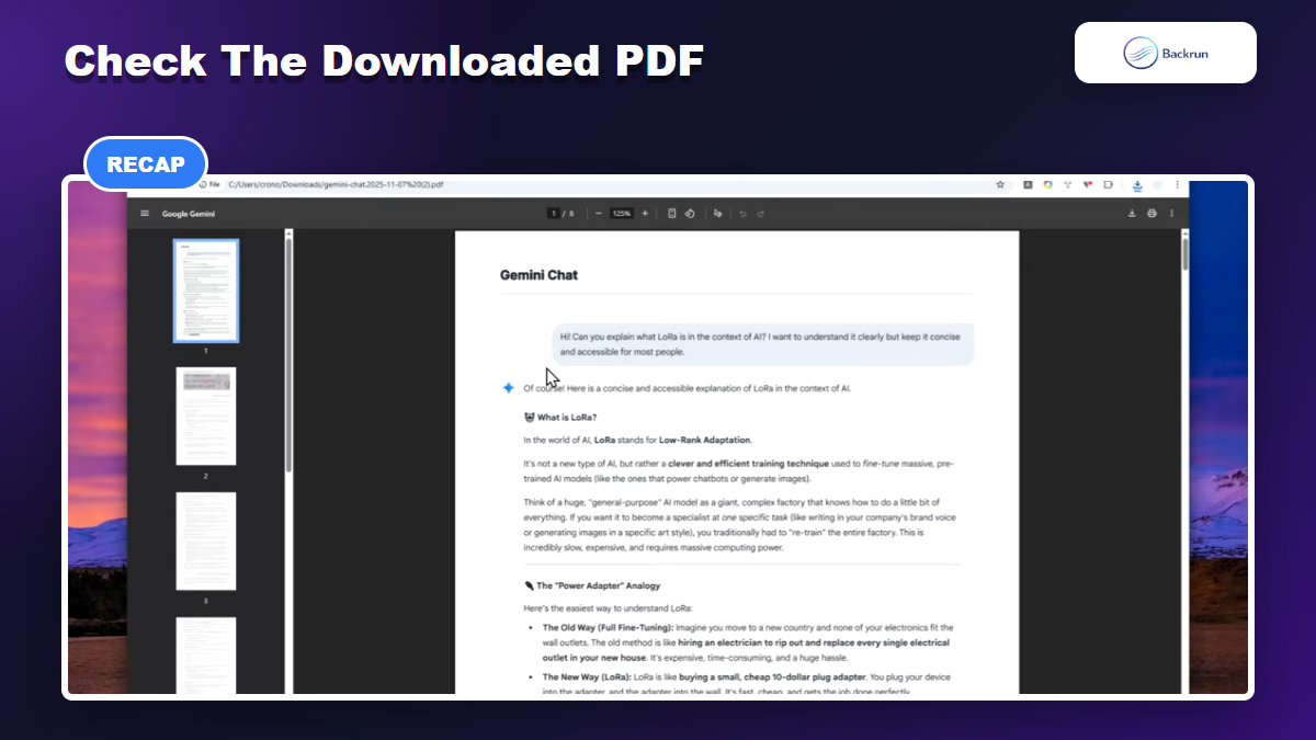 Downloaded Gemini chat PDF opened in browser PDF viewer